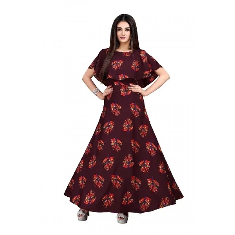 Stylish Red Crepe Ethnic Gowns For Women