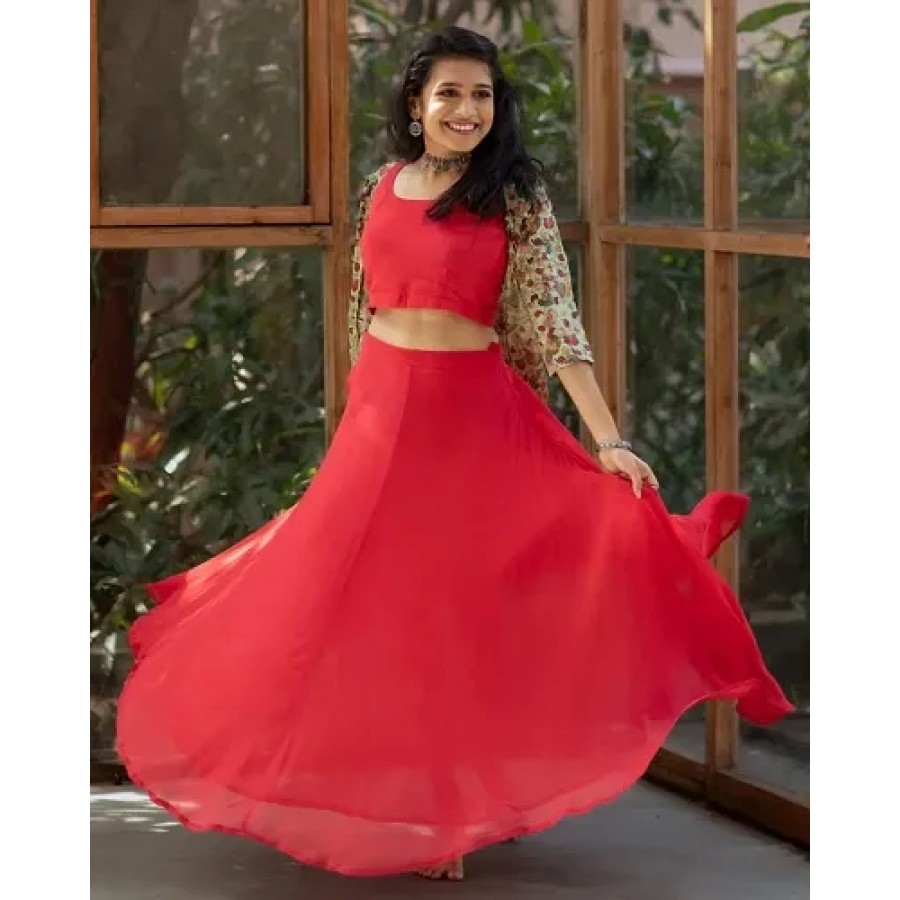 Stylish Red Jacquard Anarkali Gown For Women