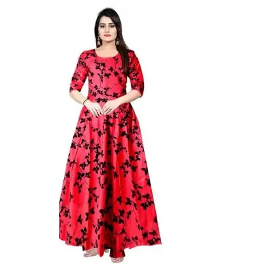 Stylish Red Printed Rayon Gown For Women