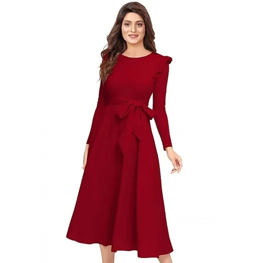 Stylish Solid Maroon Full Sleeve Gowns For Women