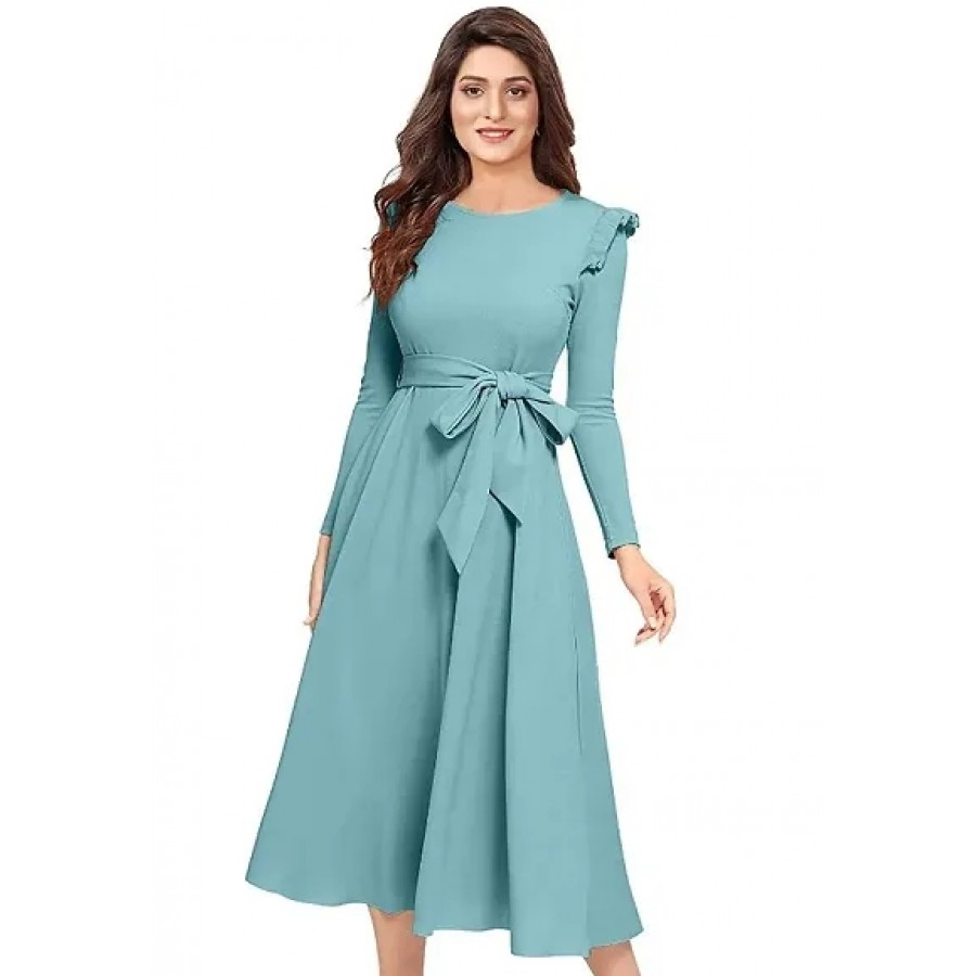 Stylish Solid Turquoise Full Sleeve Gowns For Women