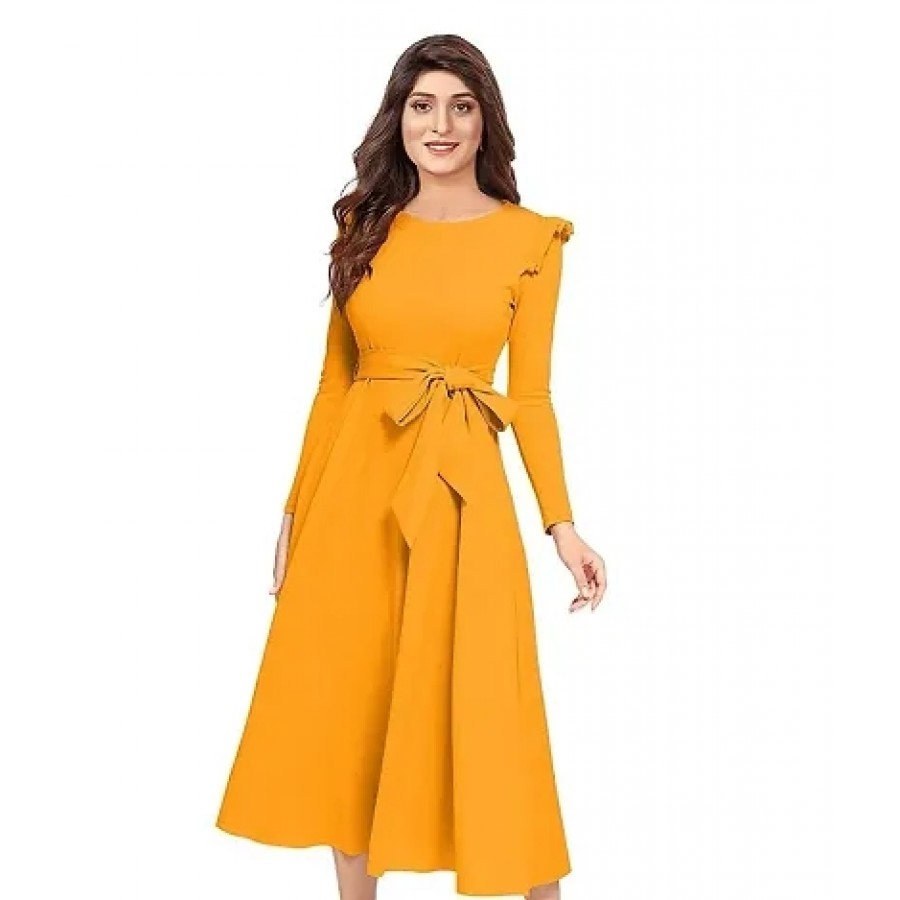 Stylish Solid Yellow Full Sleeve Gowns For Women