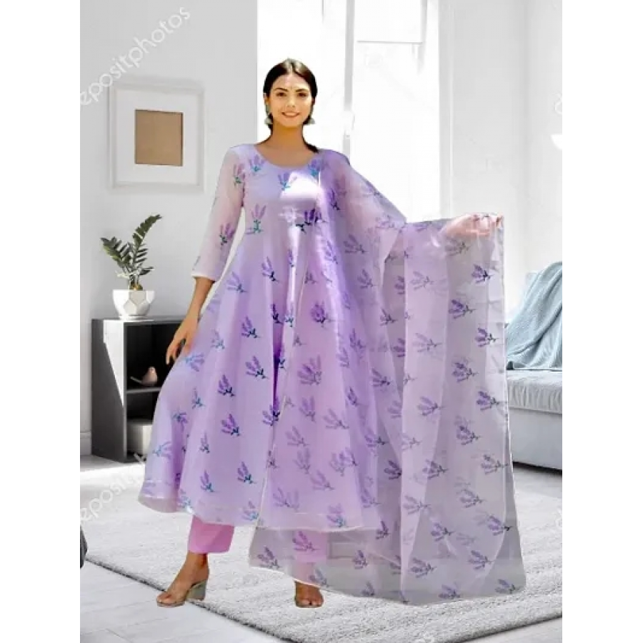 Stylish Women Georgette Indo Western Ethnic Gown with Dupatta