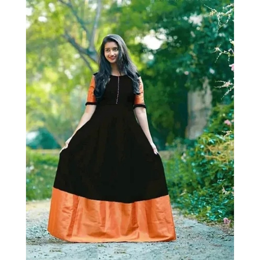 Taffeta Satin Solid Ethnic Gown