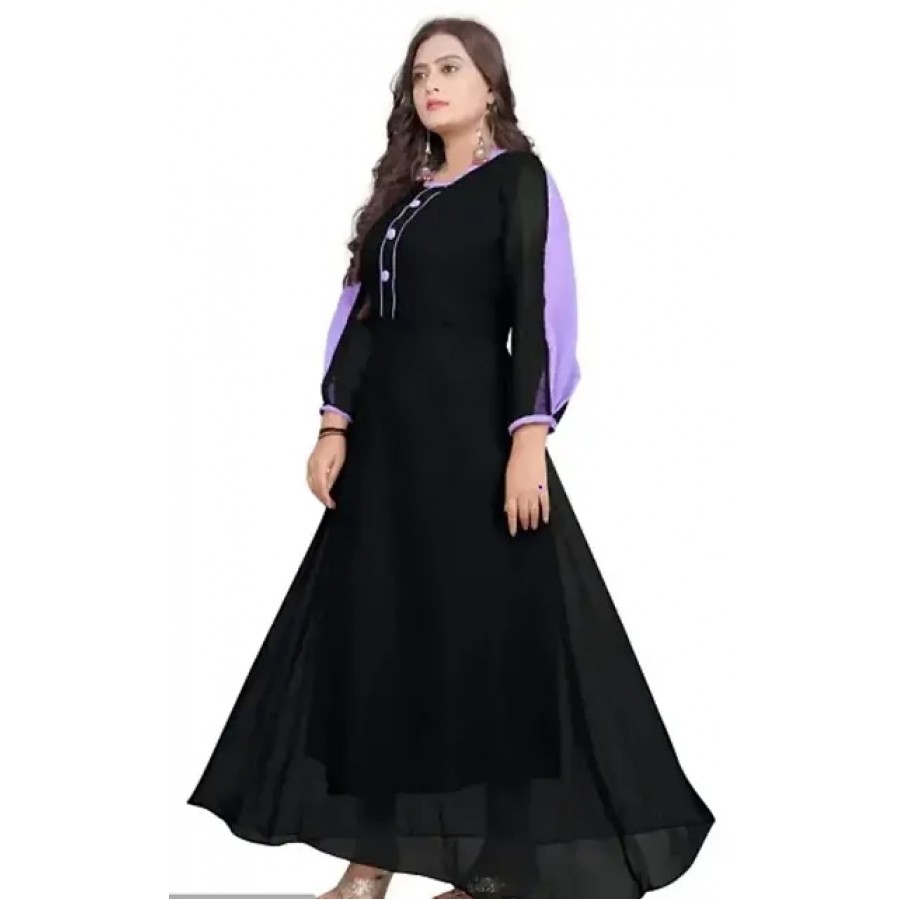 Trendy Black Crepe Solid Gown For Women