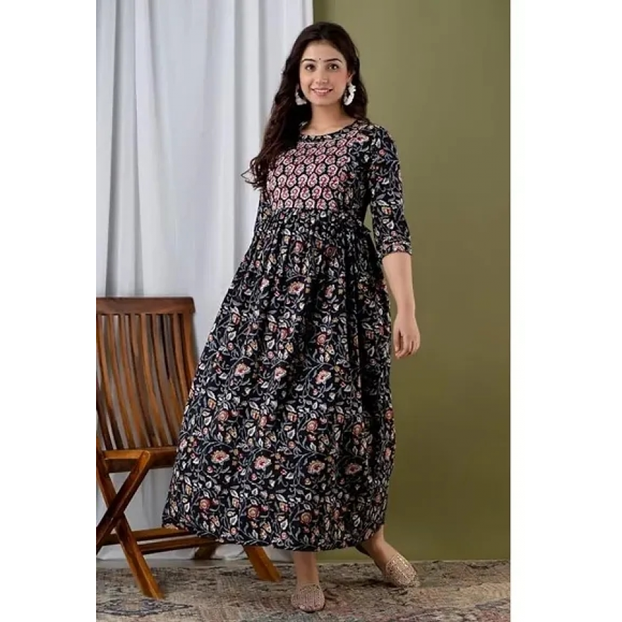 Trendy Cotton Printed Indo-western Bollywood Gown For Women