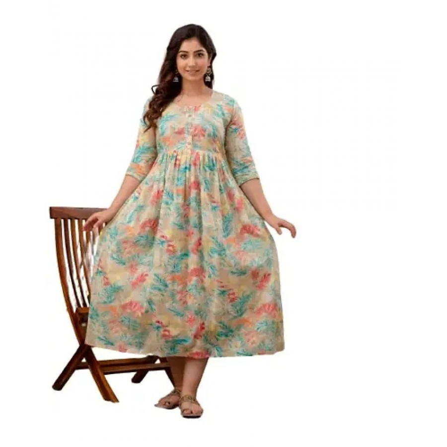 Trendy Cotton Printed Indo-western Bollywood Gown For Women