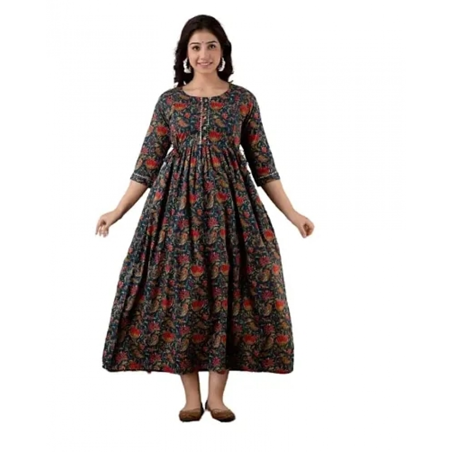 Trendy Cotton Printed Indo-western Bollywood Gown For Women