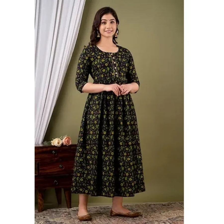 Trendy Cotton Printed Indo-western Bollywood Gown For Women