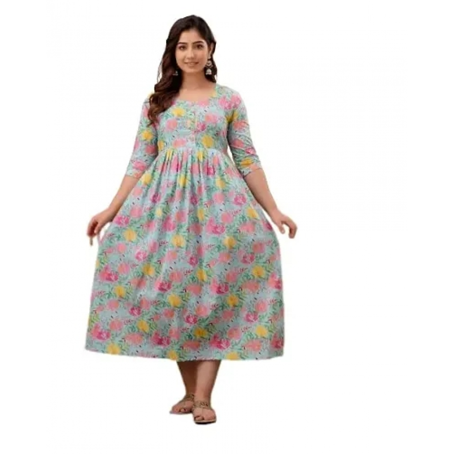 Trendy Cotton Printed Indo-western Bollywood Gown For Women