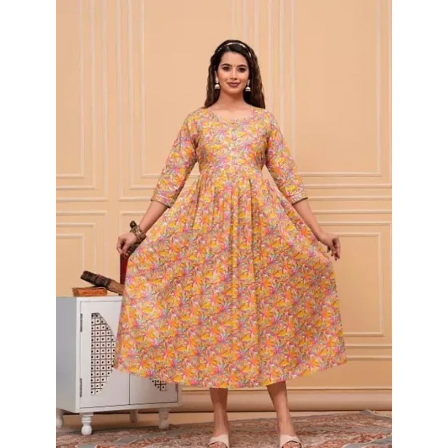 Trendy Cotton Printed Indo-western Bollywood Gown For Women