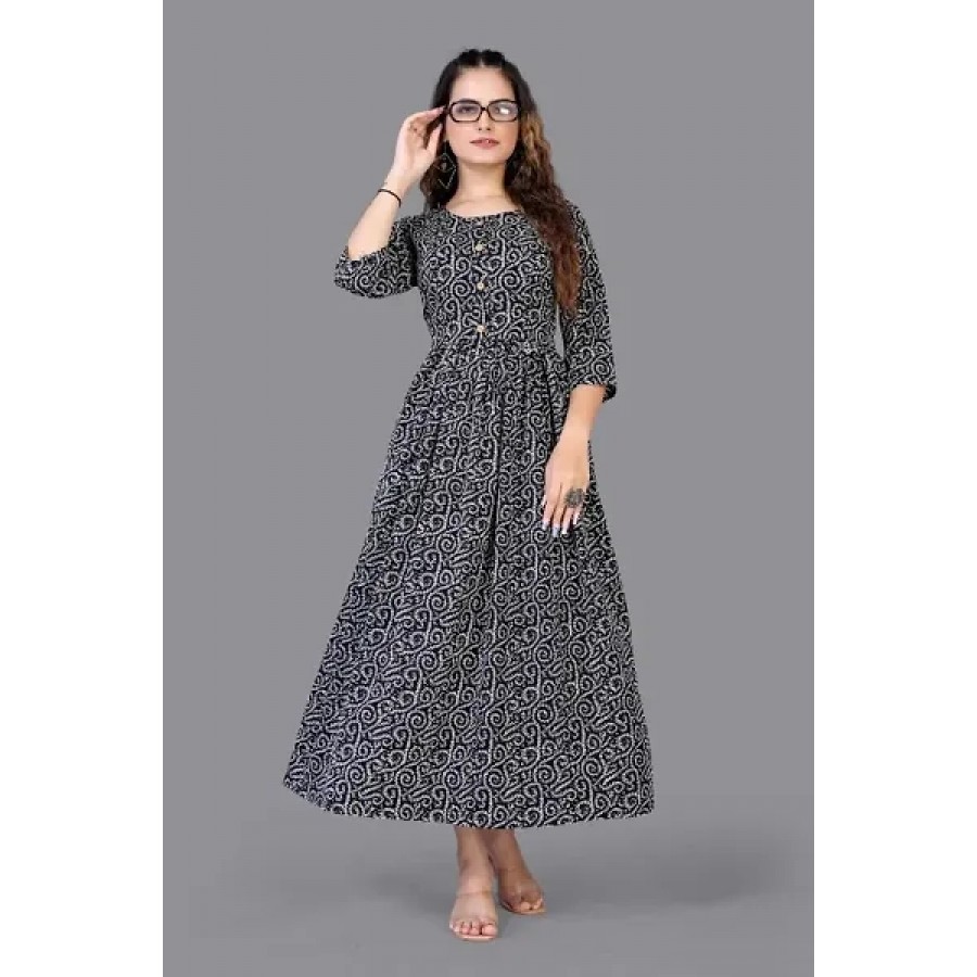 Trendy Crepe Printed 3/4 Sleeves Gown For Women