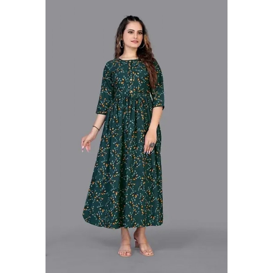 Trendy Crepe Printed 3/4 Sleeves Gown For Women