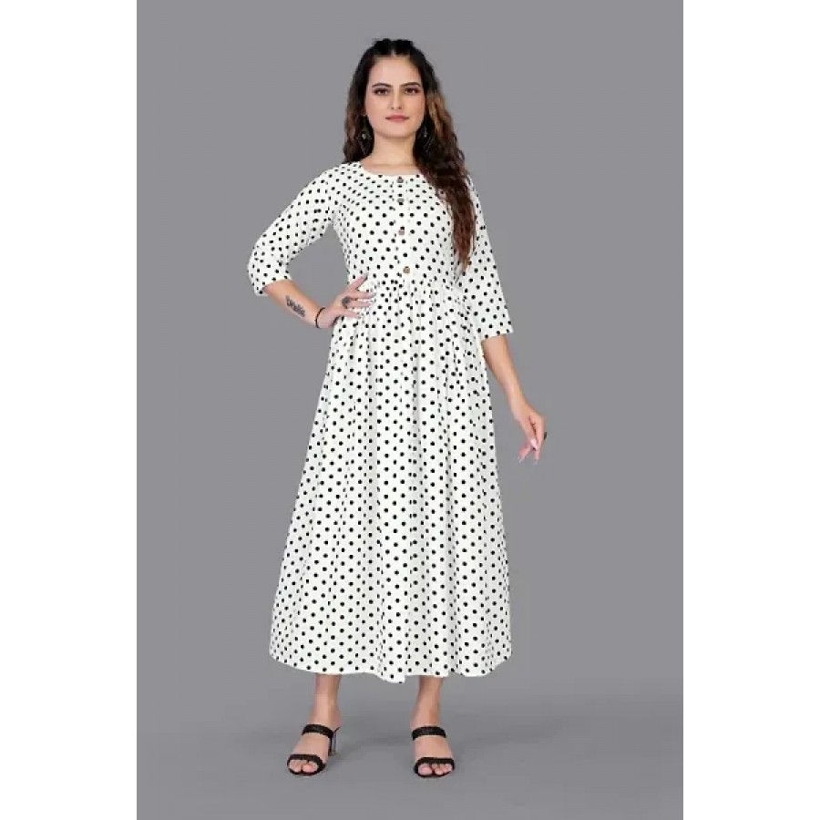 Trendy Crepe Printed 3/4 Sleeves Gown For Women