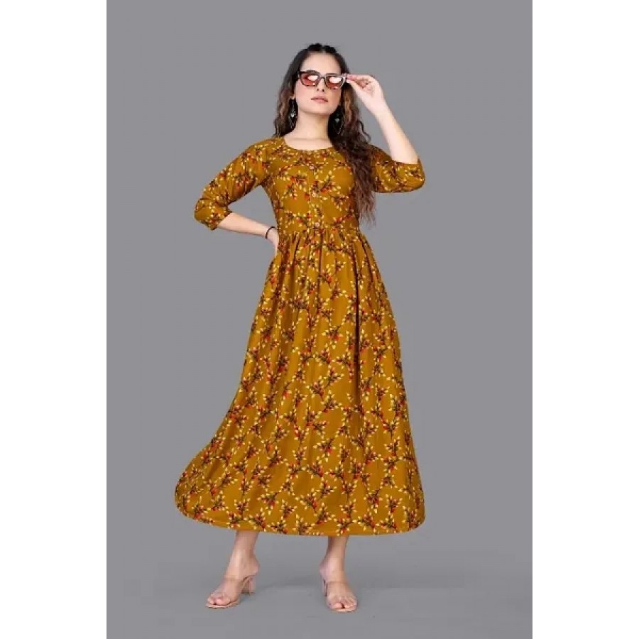 Trendy Crepe Printed 3/4 Sleeves Gown For Women