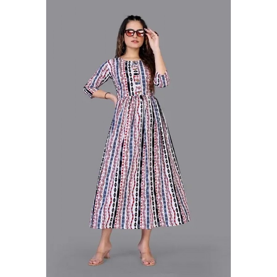 Trendy Crepe Printed 3/4 Sleeves Gown For Women