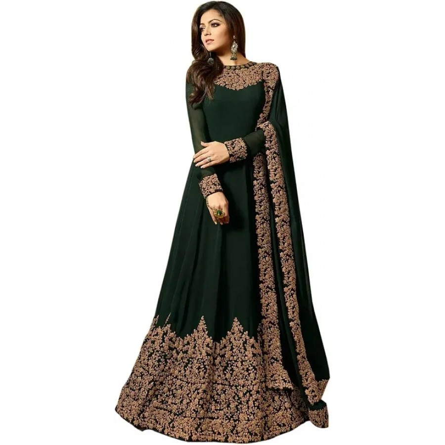 Trendy Embroidered Silk Blend Gown With Dupatta