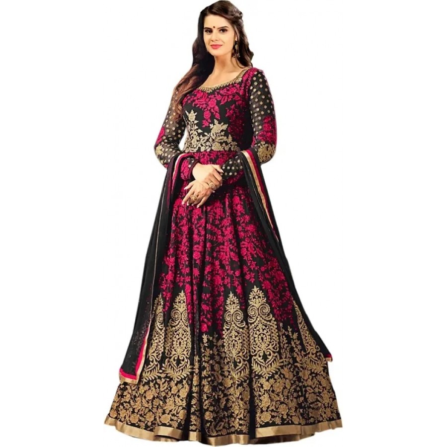 Trendy Embroidered Silk Blend Gown With Dupatta