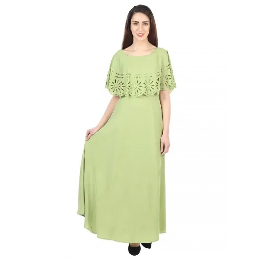 Trendy Green Crepe Solid Sleeveless Ethnic Gown For Women