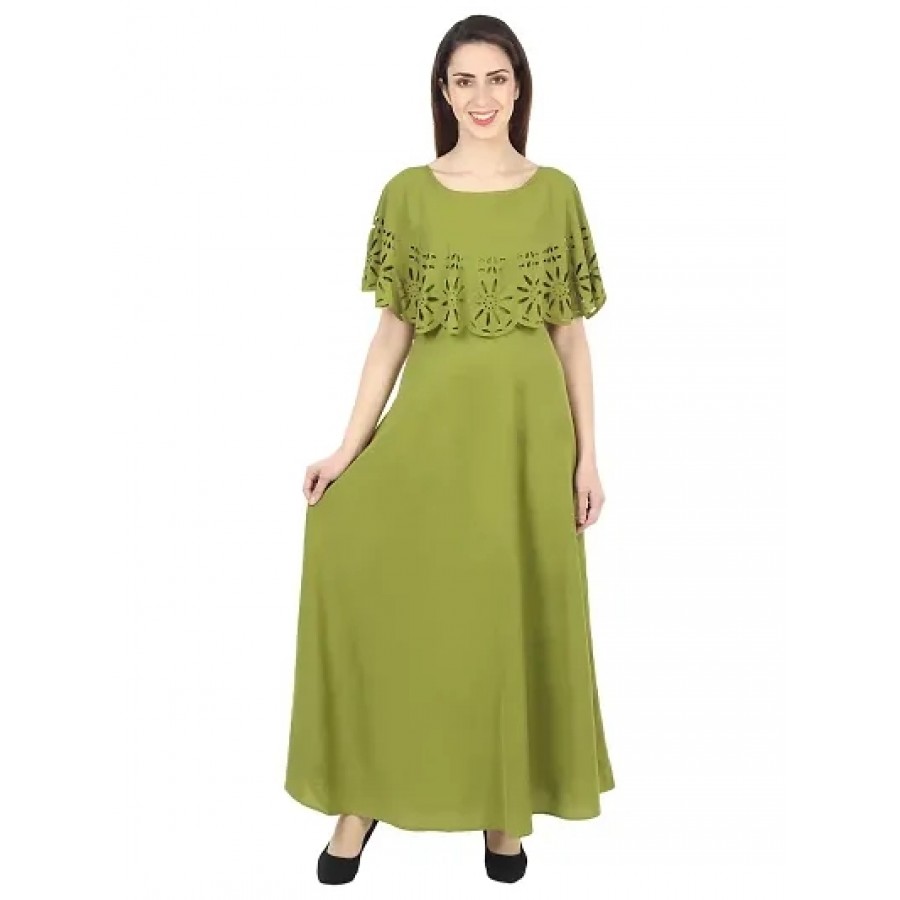 Trendy Green Crepe Solid Sleeveless Ethnic Gown For Women