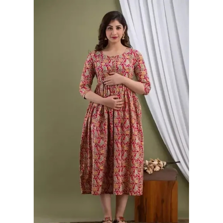 Trendy Multicoloured Printed Rayon Maternity Gown For Women