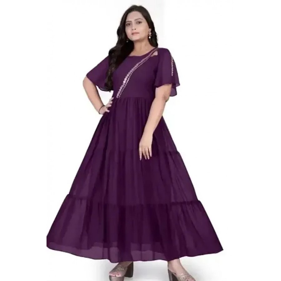 Trendy Purple Crepe Solid Gown For Women