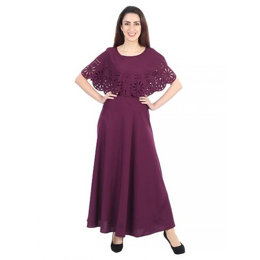 Trendy Purple Crepe Solid Sleeveless Ethnic Gown For Women