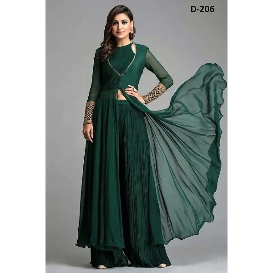 Trendy Women Georgette Ethnic Gown with Pant