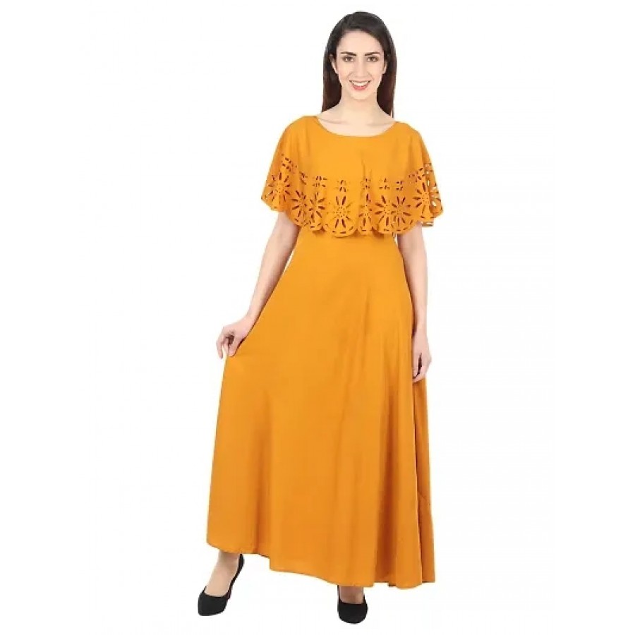 Trendy Yellow Crepe Solid Sleeveless Ethnic Gown For Women