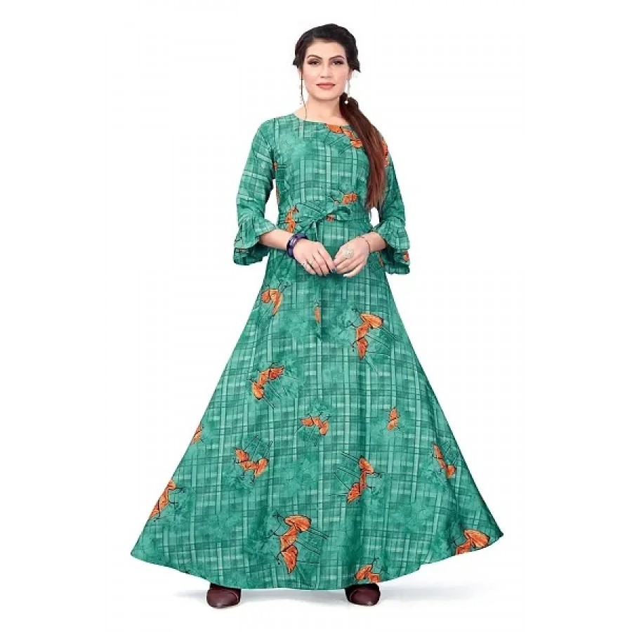 Turquoise Crepe Ethnic Gowns For Women