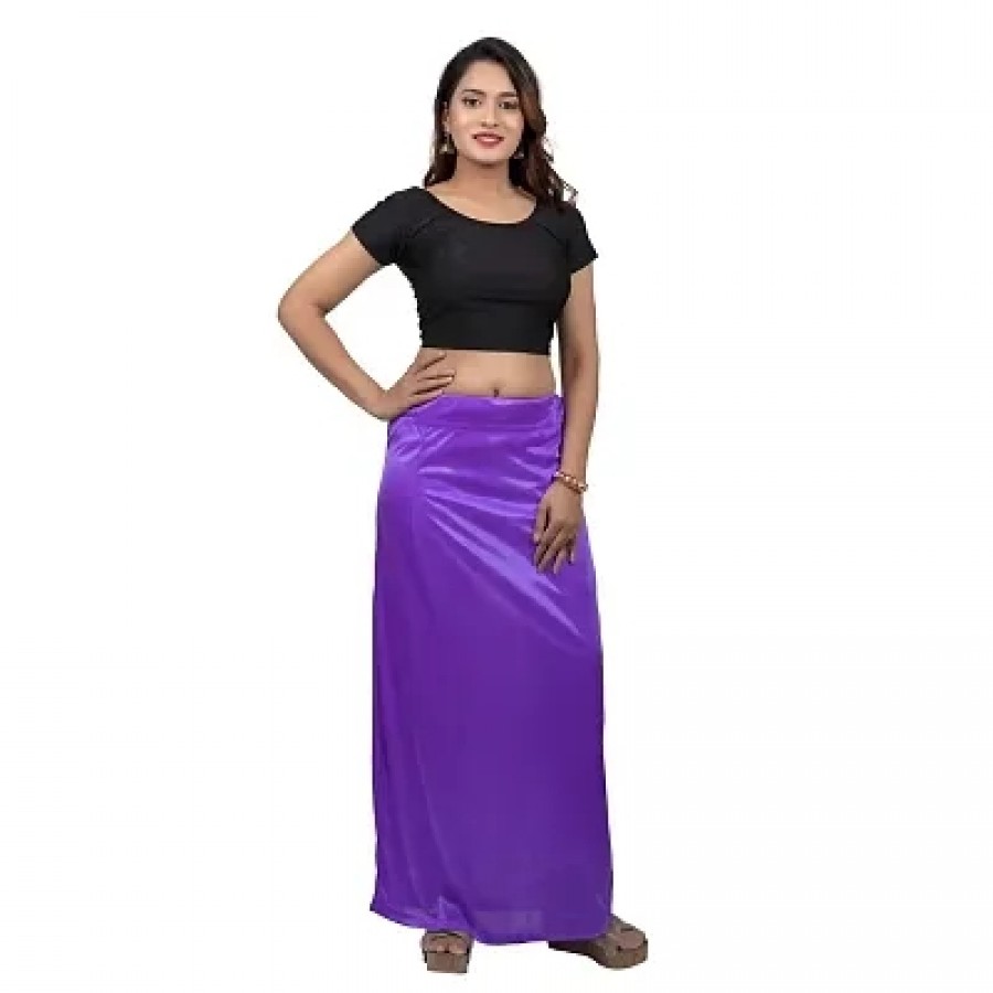 Women Satin Lycra Stretchable petticot Dark Purple