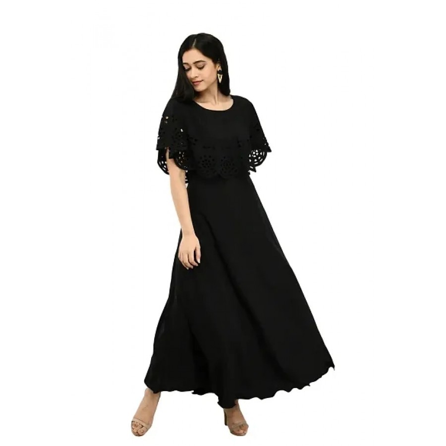 Women's Black Crepe Sleeveless Gown