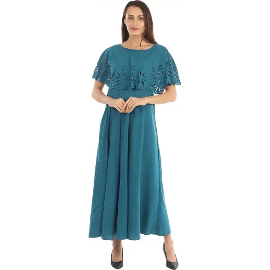 Women's Blue Crepe Solid Gown