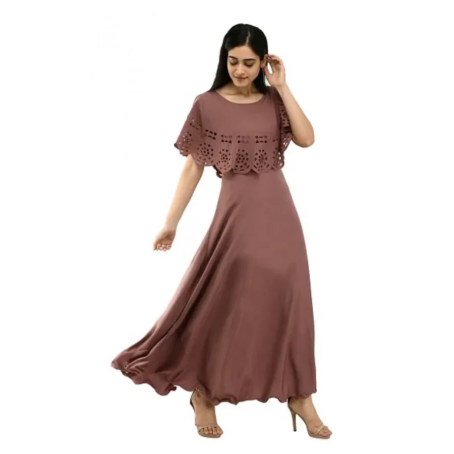 Women's Brown Crepe Sleeveless Gown