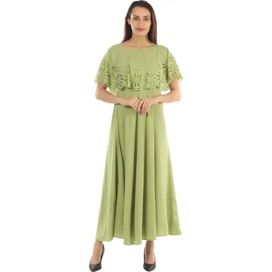 Women's Green Crepe Solid Gown