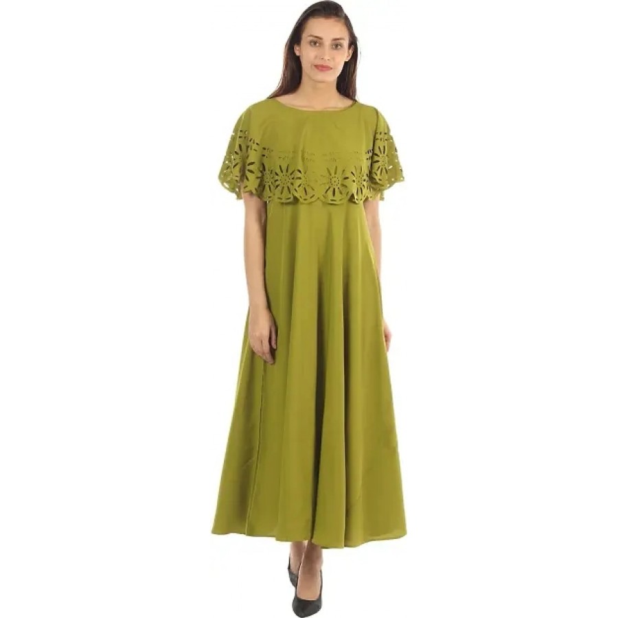 Women's Green Crepe Solid Gown