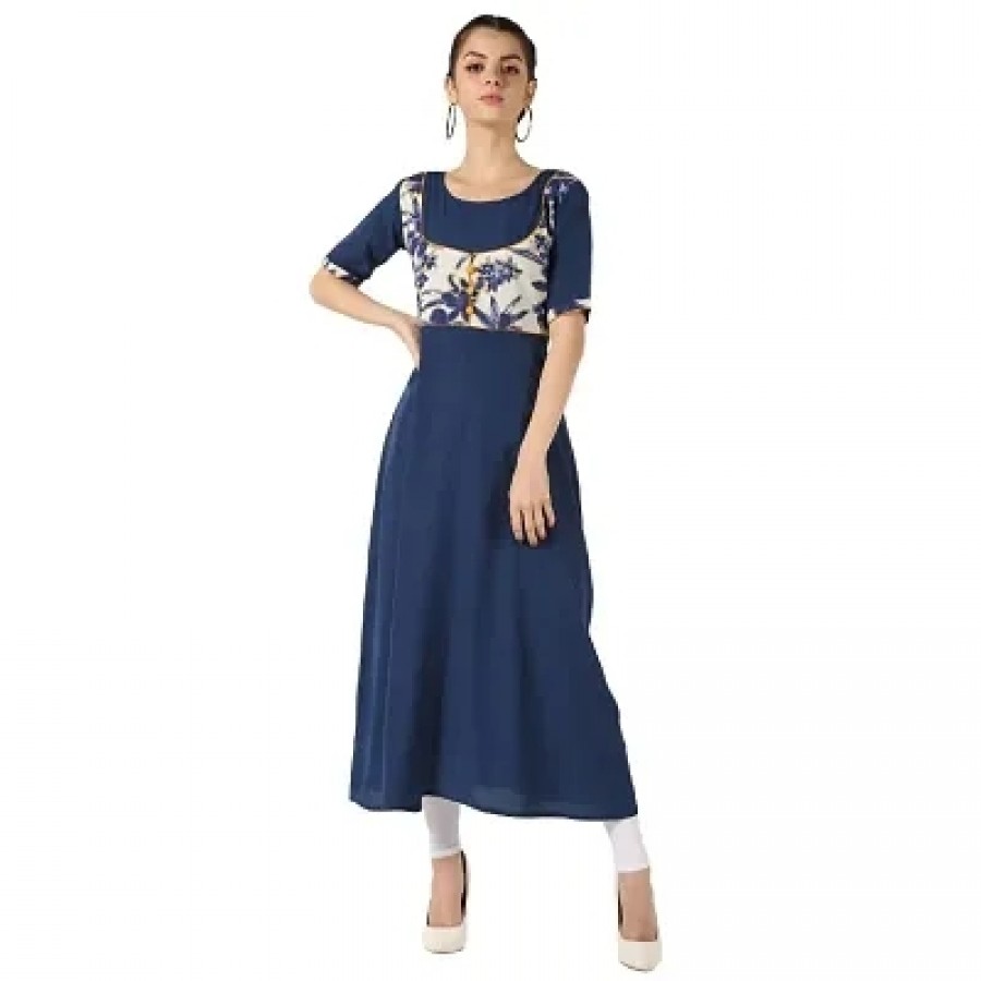 Women's Navy Blue Crepe Ethnic Gown