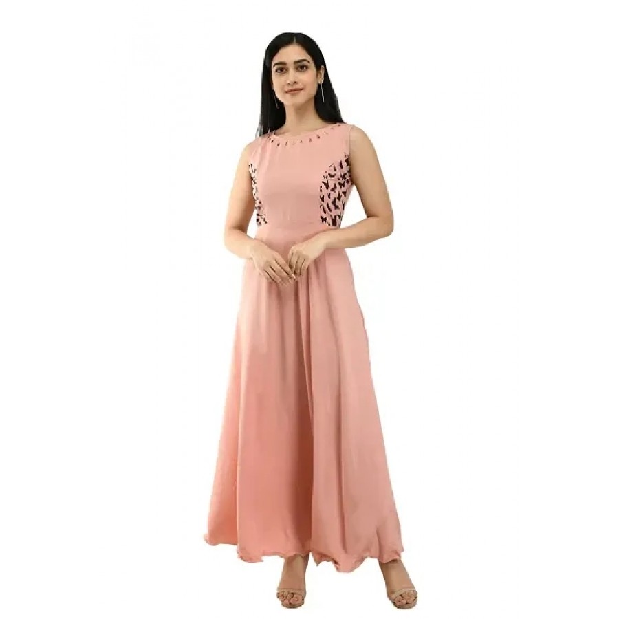 Women's Pink Crepe Sleeveless Gown