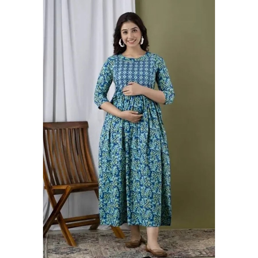 Womens Printed Cotton Maternity Anarkali Kurti Gown for Women