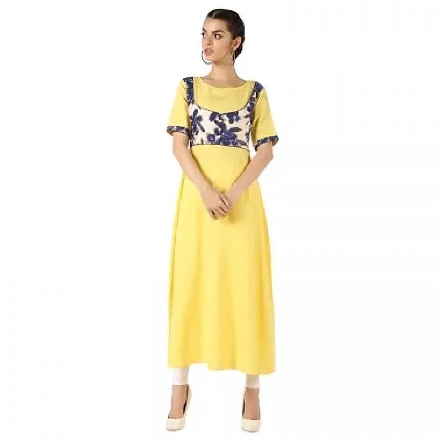 Women's Yellow Crepe Ethnic Gown