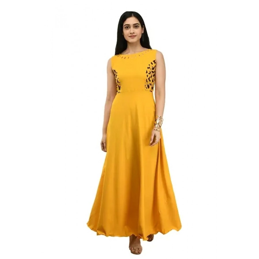 Women's Yellow Crepe Sleeveless Gown