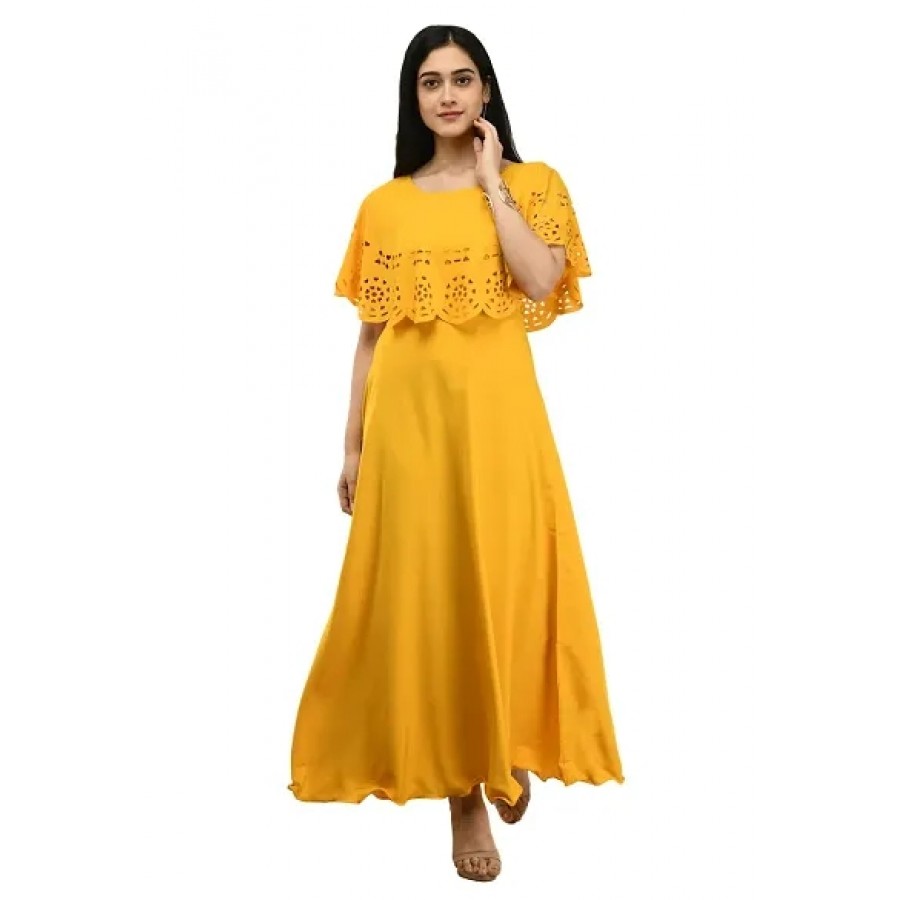 Women's Yellow Crepe Sleeveless Gown