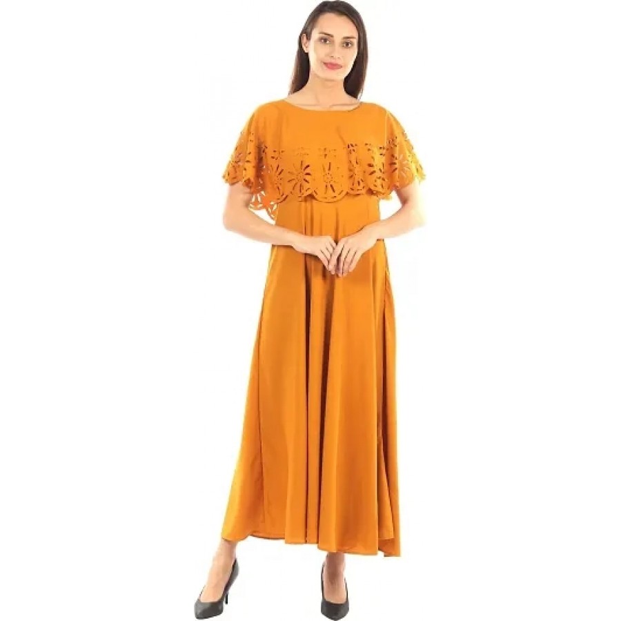 Women's Yellow Crepe Solid Gown