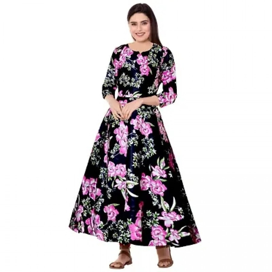 jwf Women Rayon Casual Wear Western Maxi Dress Gown for Girl/Women/Ladies