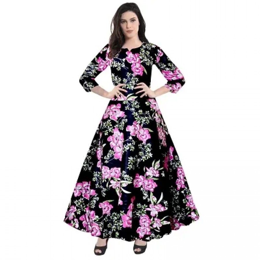 jwf Women Rayon Casual Wear Western Maxi Dress Gown for Girl/Women/Ladies