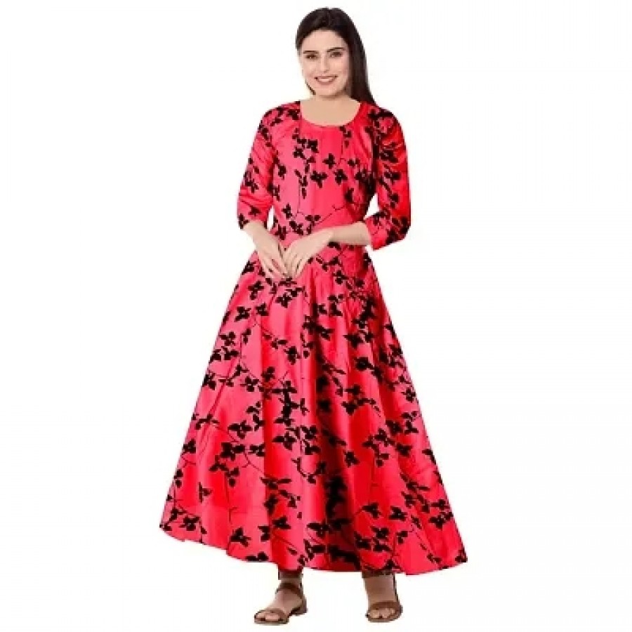 jwf Women's Fashionable Rayon 3/4 Sleeve Fit and Flare Full-Length Maxi Dress