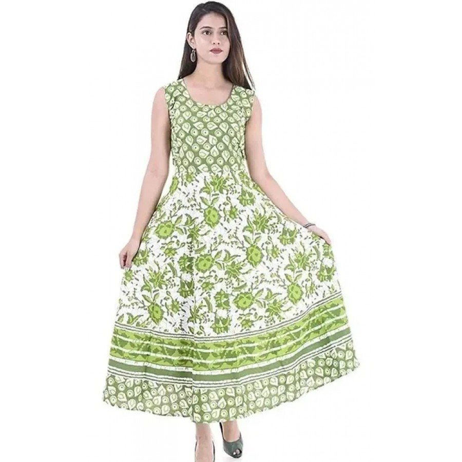 pure cotton green jaipuri frocks