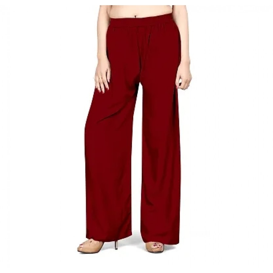 Elite Maroon Rayon Solid Palazzo For Women