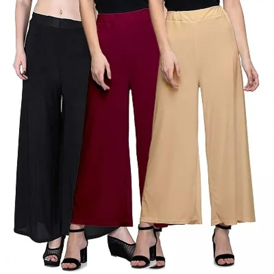 Elite Multicoloured Synthetic Women Palazzo(Set Of 3)