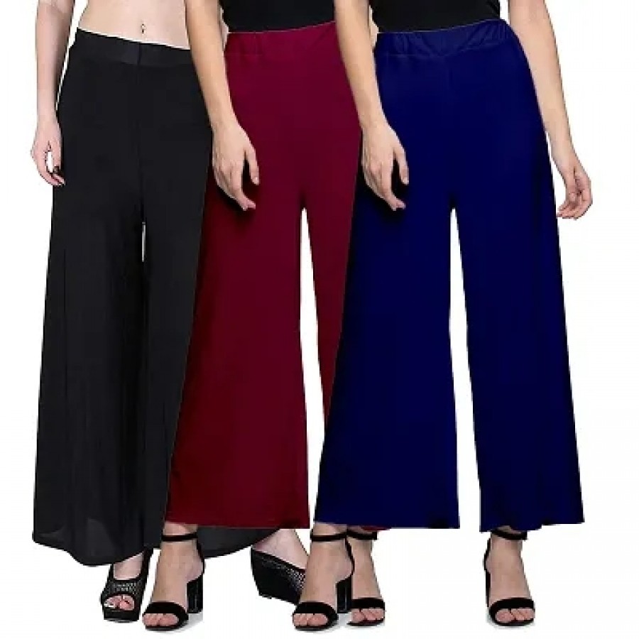 Elite Multicoloured Synthetic Women Palazzo(Set Of 3)